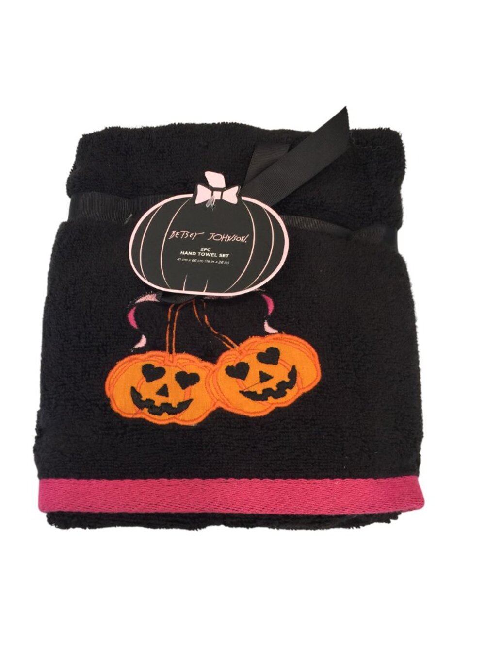 Betsey Johnson Halloween Jack o Lantern with Bows Hand Towels Set of 2